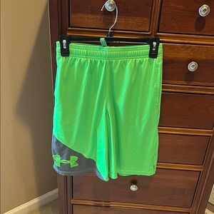Under Armour Neon Green/ Gray athletic Shorts, size boys large, loose fit